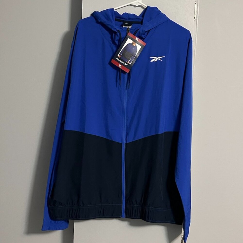 NWT Reebok Full Zip Color Block Blue/Navy Windbreaker Jacket‎ Men's XL